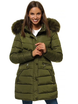 Kurtka zimowa damska parka z futerkiem khaki OZONEE O/M1556/29