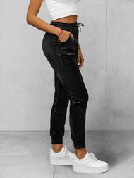 Spodnie dresowe damskie welurowe czarne OZONEE JS/8K1532/3