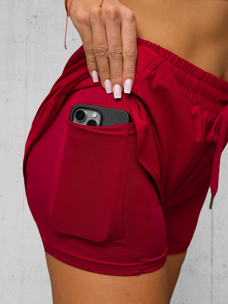 Spodenki damskie sportowe z legginsami ciemno-czerwone OZONEE JS/XY24015S