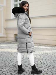 Kurtka zimowa damska długa pikowana szara OZONEE O/W377Z