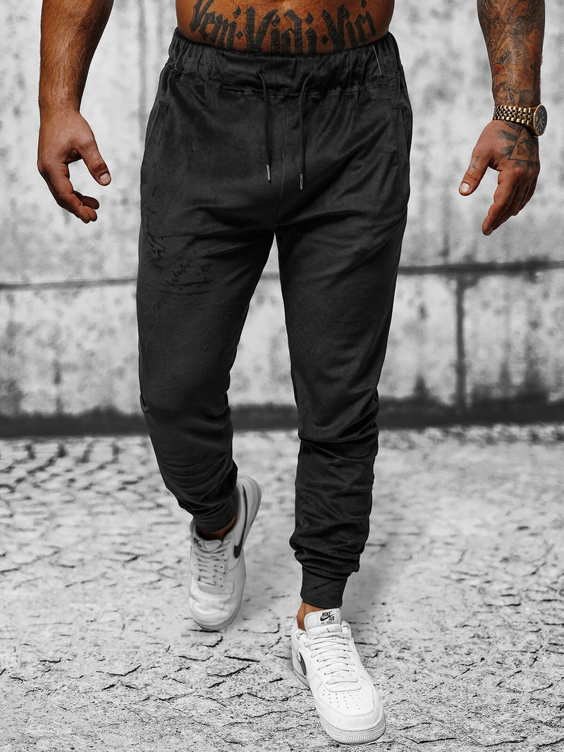 Spodnie dresowe męskie welurowe czarne OZONEE JS/8K1172/3