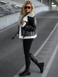 Kurtka skórzana damska z kożuchem czarno-biała OZONEE JS/11Z8177Z