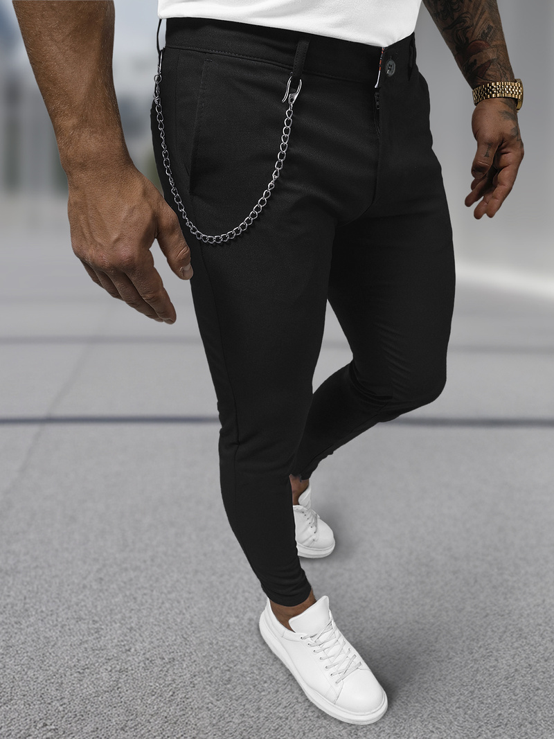 Spodnie męskie chino materiałowe czarne OZONEE DJ/3300