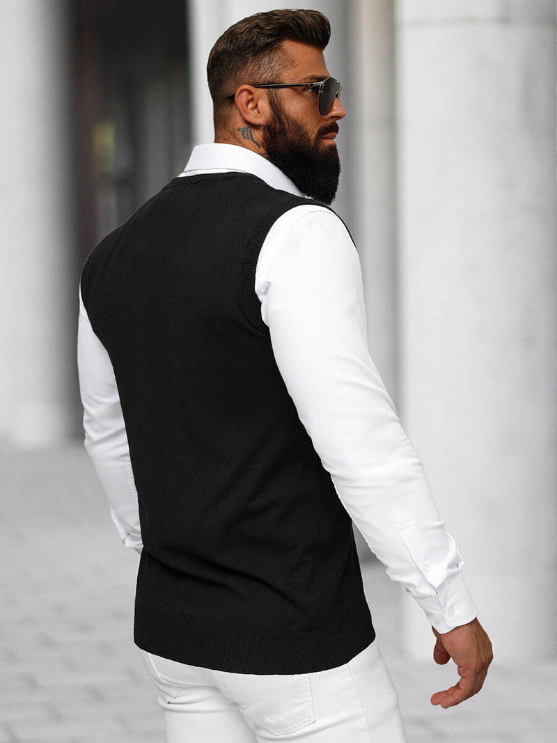 Sweter męski bez rekawów czarny OZONEE NB/MM6005/4Z