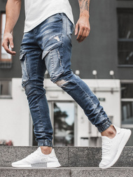 Spodnie jeans jogger męskie ciemno-niebieskie OZONEE G/1067