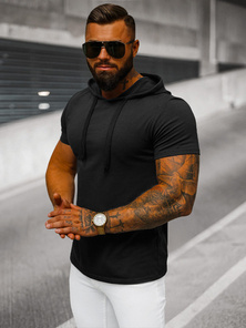 T-shirt męski z kapturem czarny OZONEE JS/8T89/3