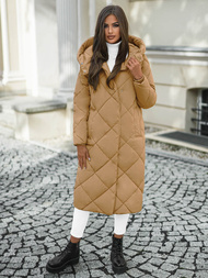 Kurtka zimowa damska długa pikowana camelowa OZONEE JS/5M3173/84Z