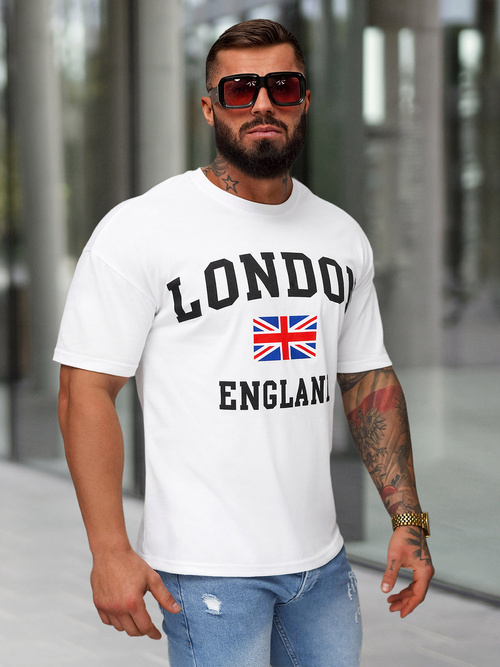 T-shirt męski loose fit biały OZONEE JS/8B1373/1