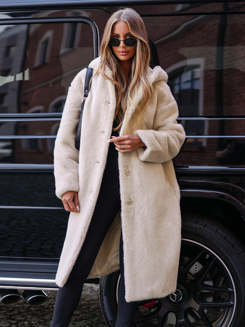 Kurtka zimowa damska długa futrzana beżowa OZONEE JS/11Z8250