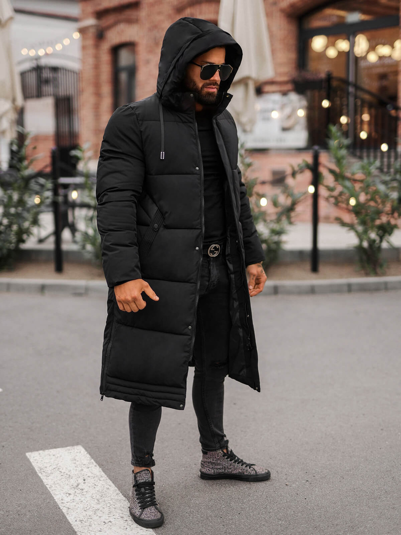 Kurtka zimowa męska długa czarna OZONEE JS/19M1290/392