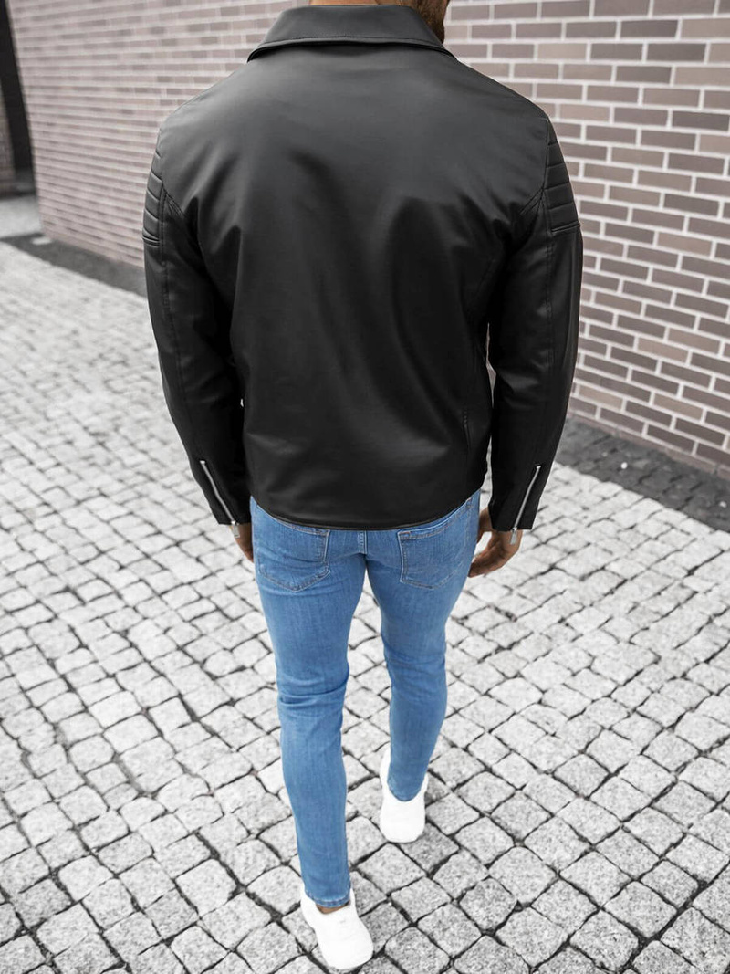 Kurtka skórzana męska ramoneska czarna OZONEE O/5623