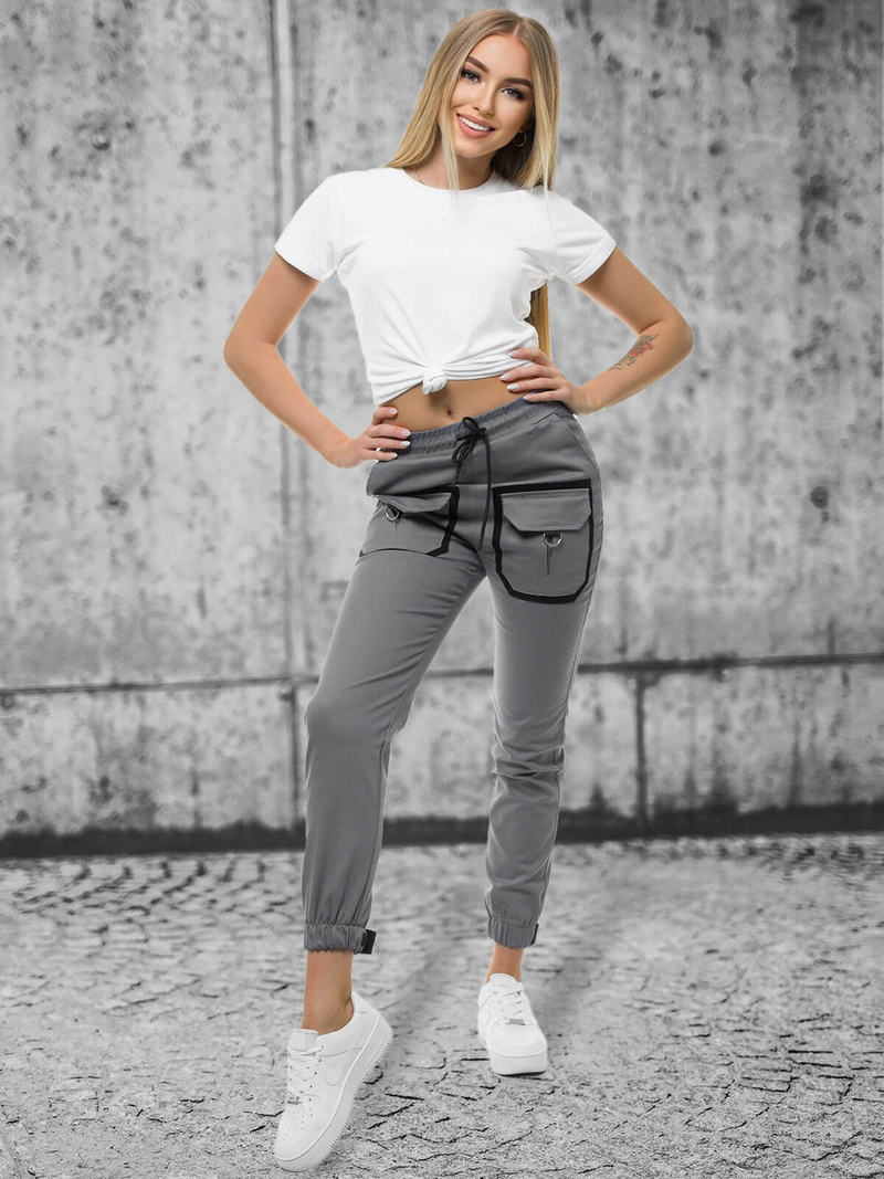 Spodnie damskie chino joggery grafitowe OZONEE O/8051