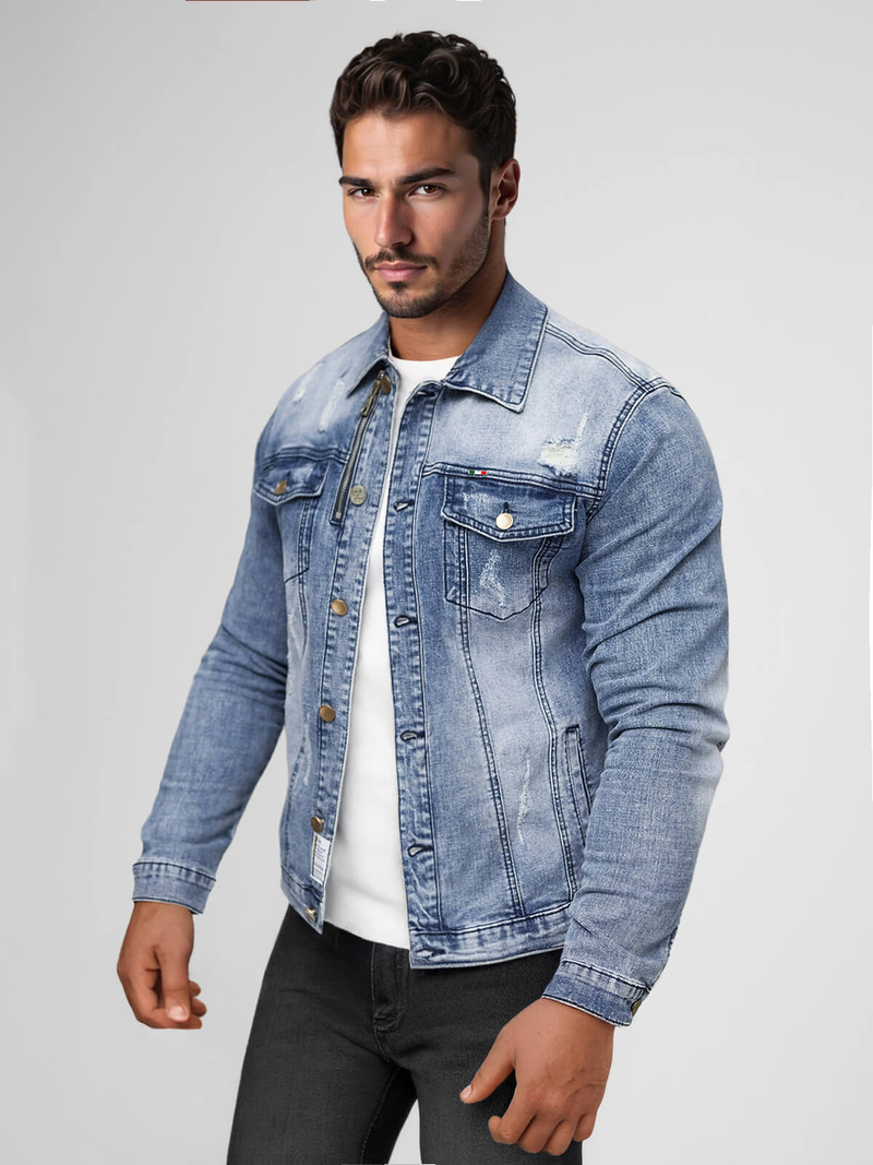 Чоловіча джинсова куртка cиня OZONEE NB/MJ522BZ