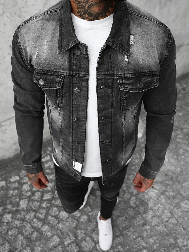 Kurtka męska jeansowa czarna OZONEE NB/MJ500N