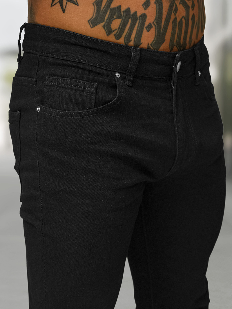 Spodnie jeansowe męskie slim fit czarne OZONEE BL/JK885