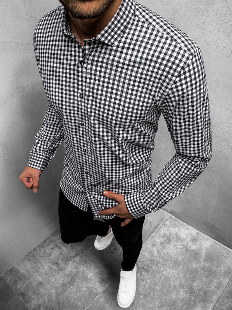 Сорочка чоловіча Чорно-Бiла OZONEE O/3011/20