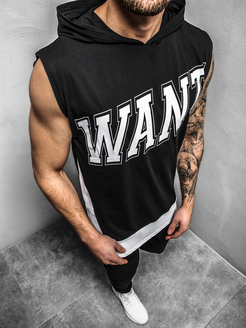 T-Shirt z kapturem męski czarny OZONEE B/60042Z