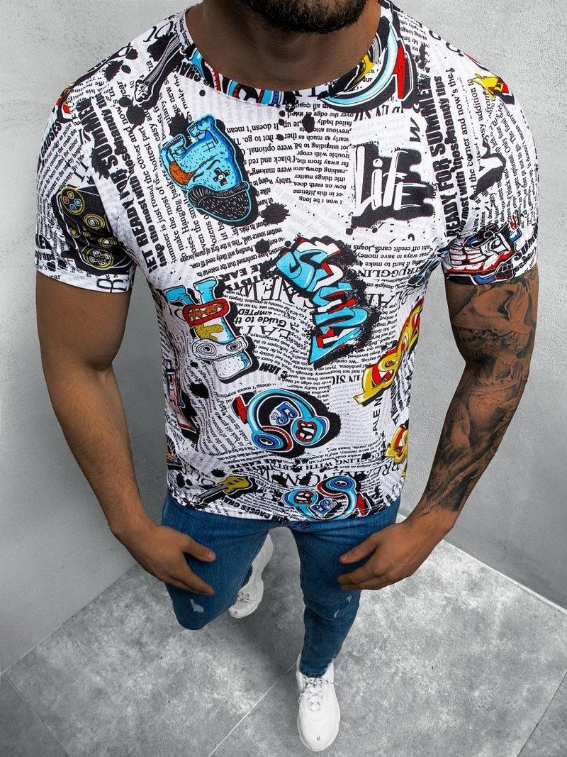 T-Shirt męski z nadrukiem kolorowy OZONEE O/BL68Z