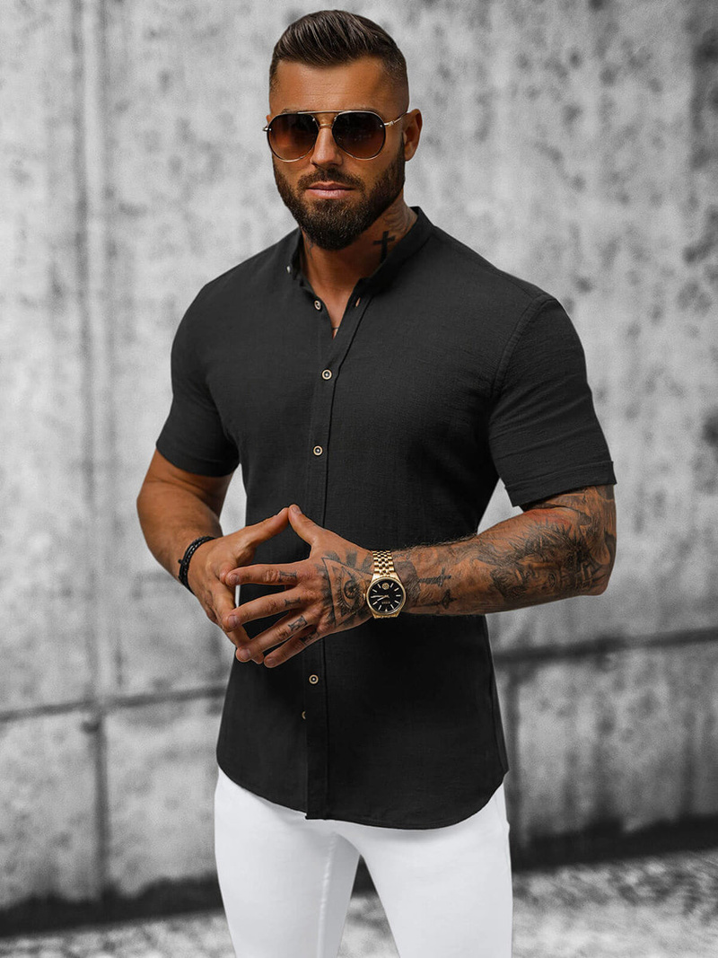 Koszula męska z krótkim rękawem czarna OZONEE O/V44