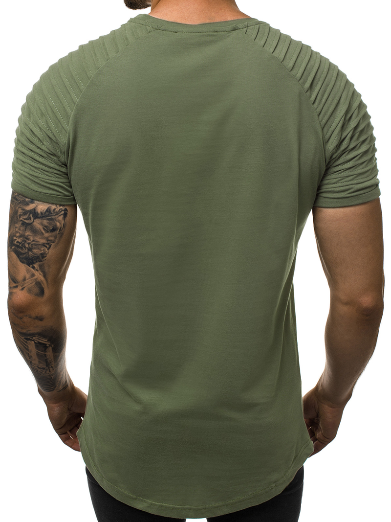T-Shirt męski bez nadruku khaki OZONEE O/1256