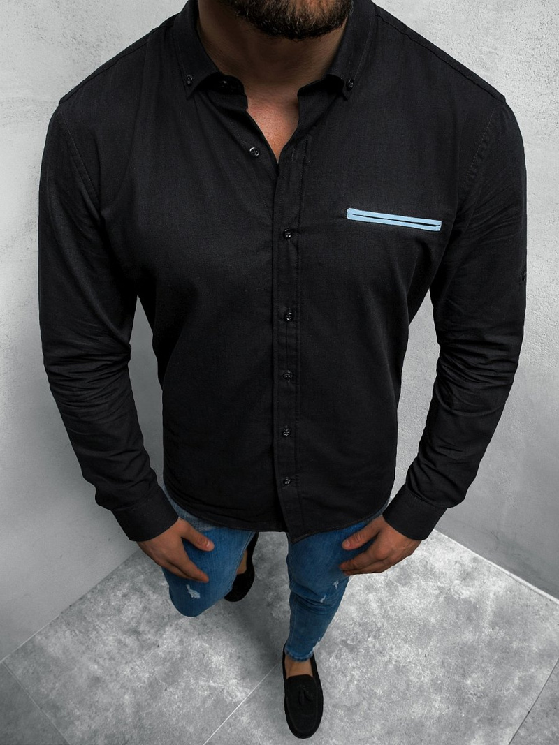 Koszula męska długi rękaw czarna OZONEE O/3015Z