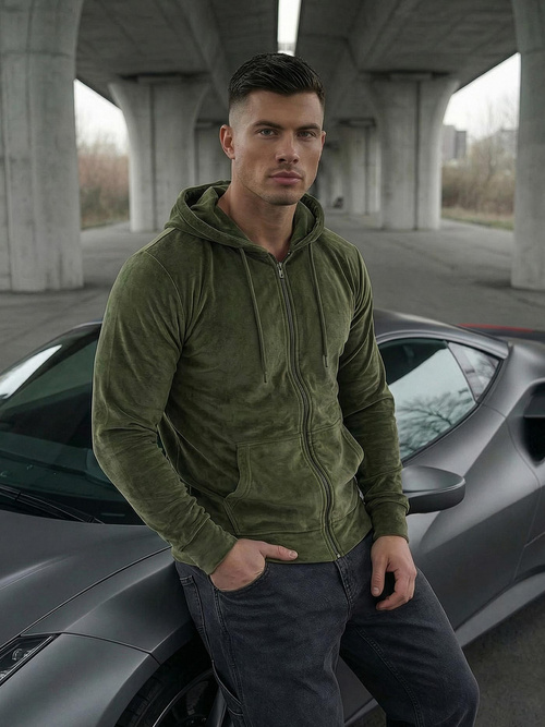 Bluza welurowa męska z kapturem khaki OZONEE JS/8B1168/29Z