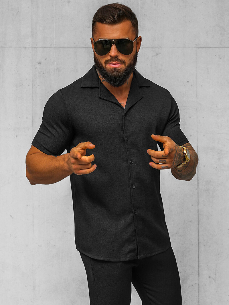 Koszula męska z krótkim rękawem czarna OZONEE O/Y971T