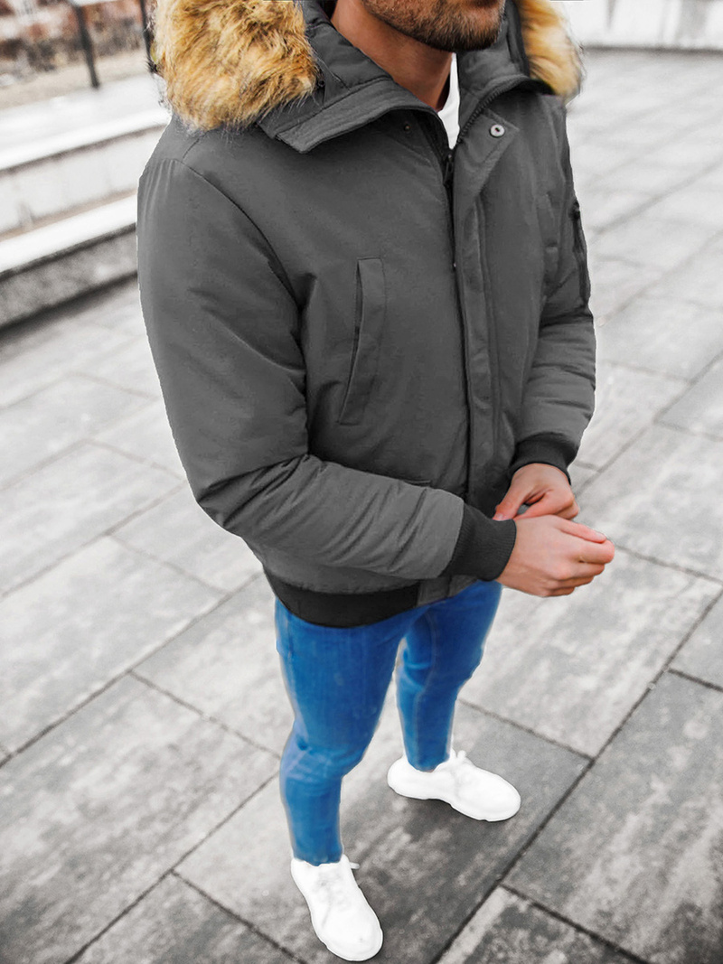 Kurtka zimowa męska z futerkiem szara OZONEE JS/M2019/105Z