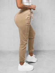 Spodnie dresowe damskie welurowe jasno-beżowe OZONEE O/390177M