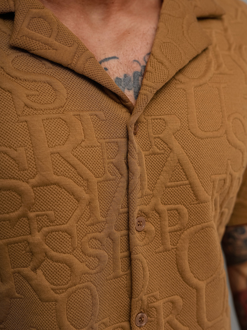 Koszula męska z krótkim rękawem brązowa OZONEE O/B2256