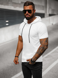 T-shirt męski z kapturem biały OZONEE JS/8T955/1
