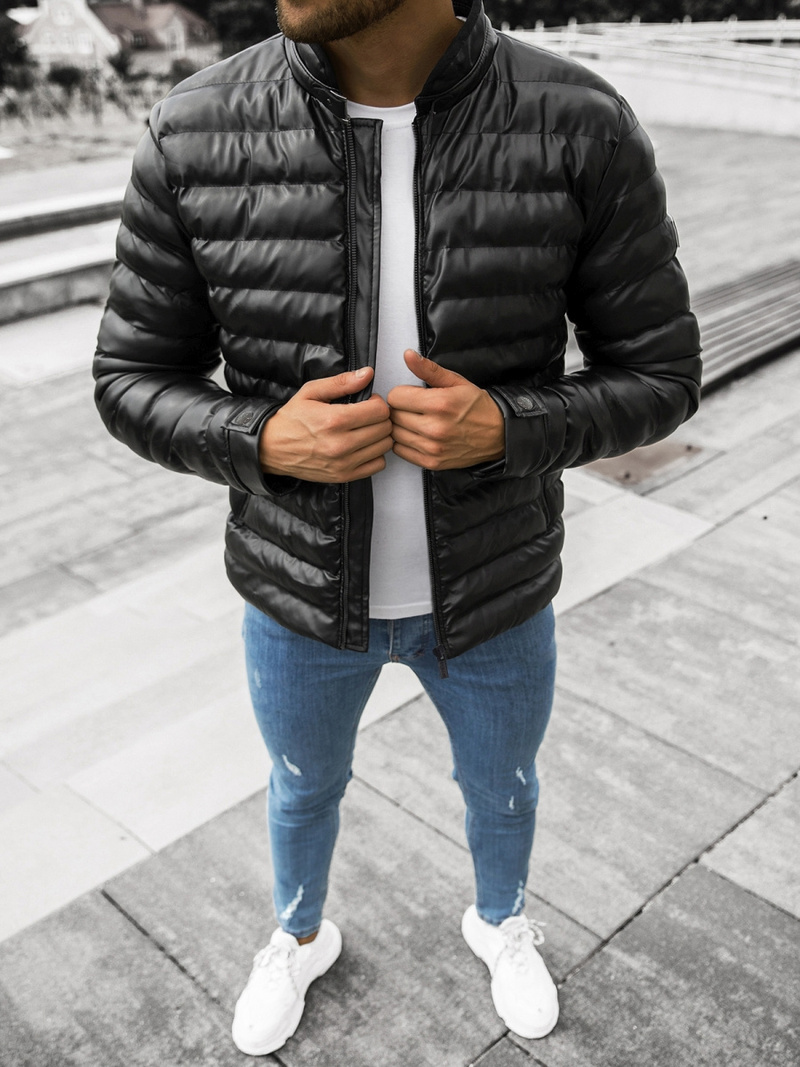 Kurtka zimowa skórzana męska czarna OZONEE O/9026