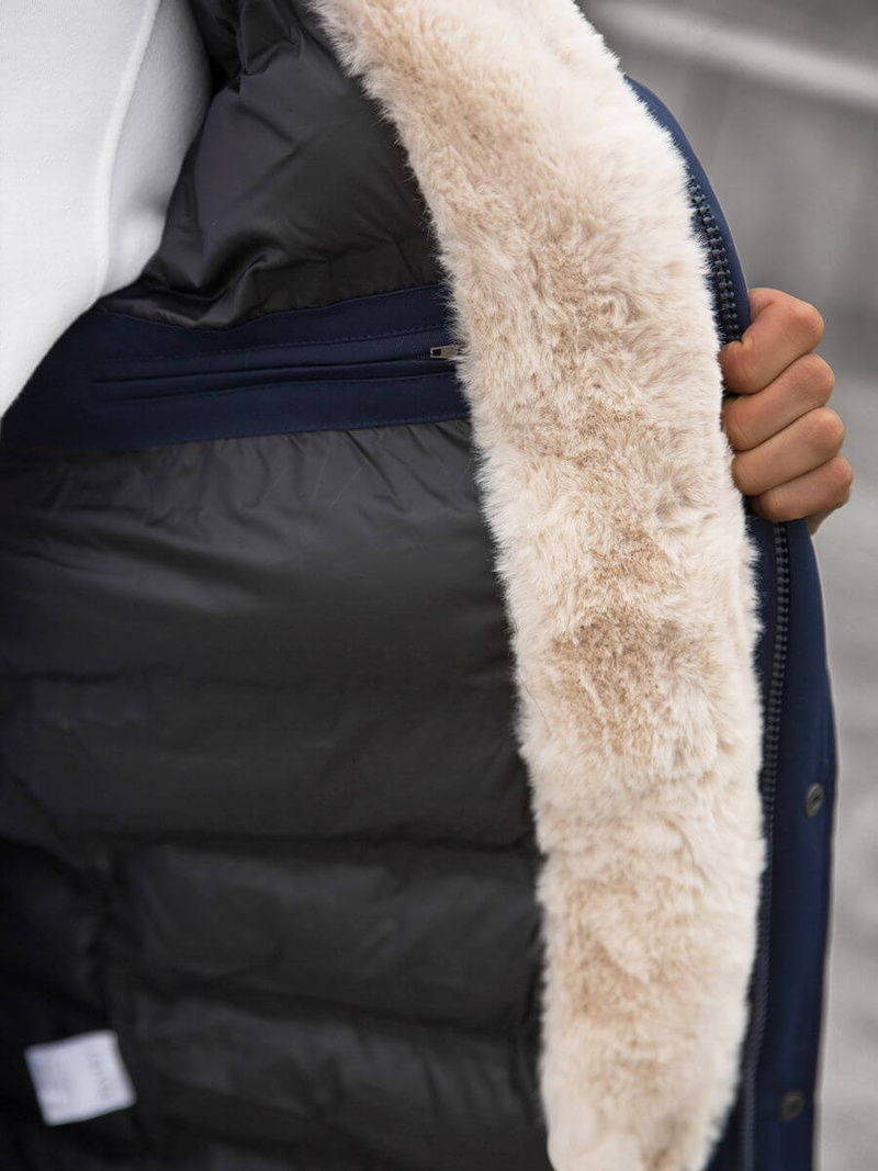 Kurtka zimowa męska parka z futerkiem granatowa OZONEE JS/22M117/2