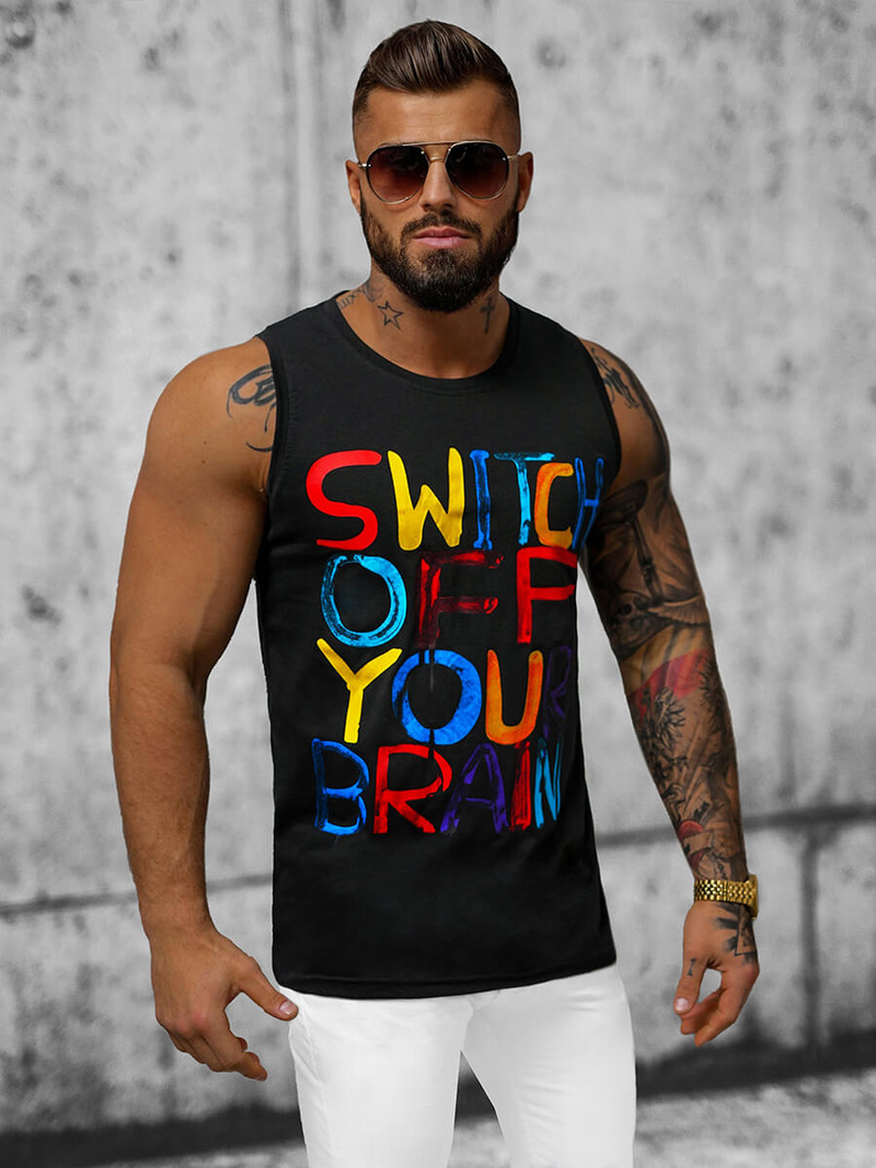 Koszulka bez rękawów męska czarna OZONEE O/T102/3Z