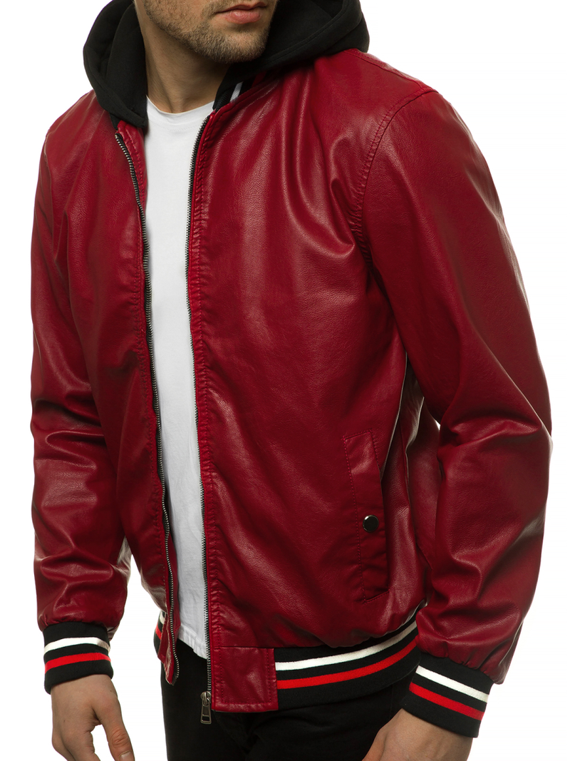 Kurtka skórzana męska bordowa OZONEE N/6188