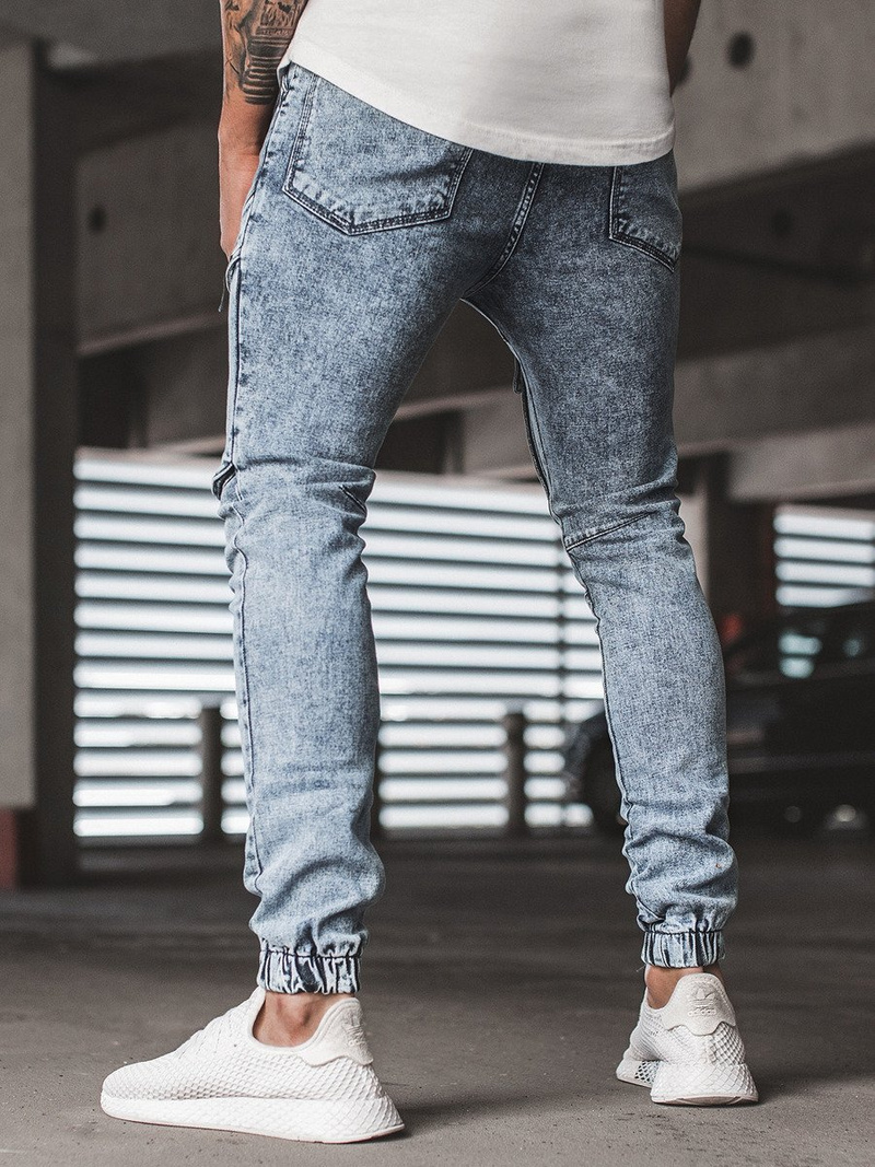 Spodnie jeans jogger męskie jasno-niebieskie OZONEE G/1067