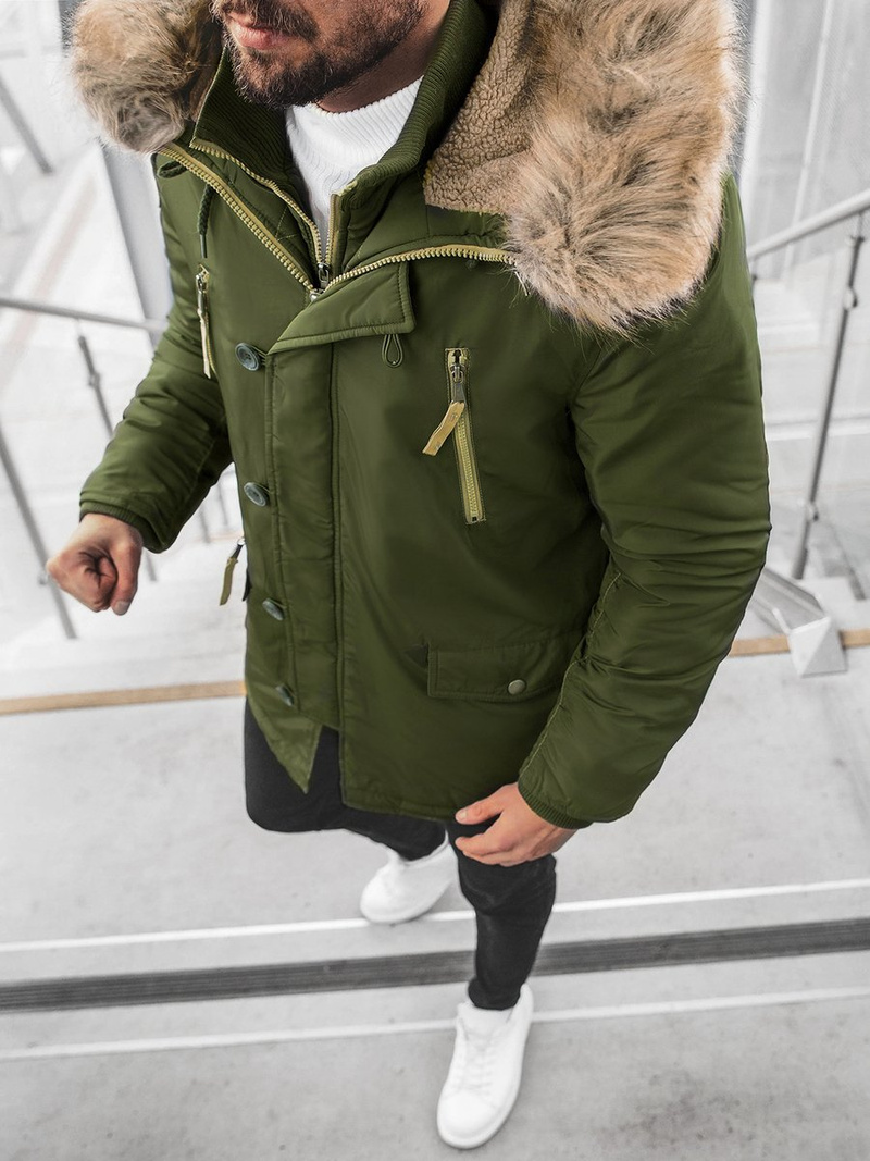 Kurtka zimowa męska parka z futerkiem khaki OZONEE JB/X1045KZ