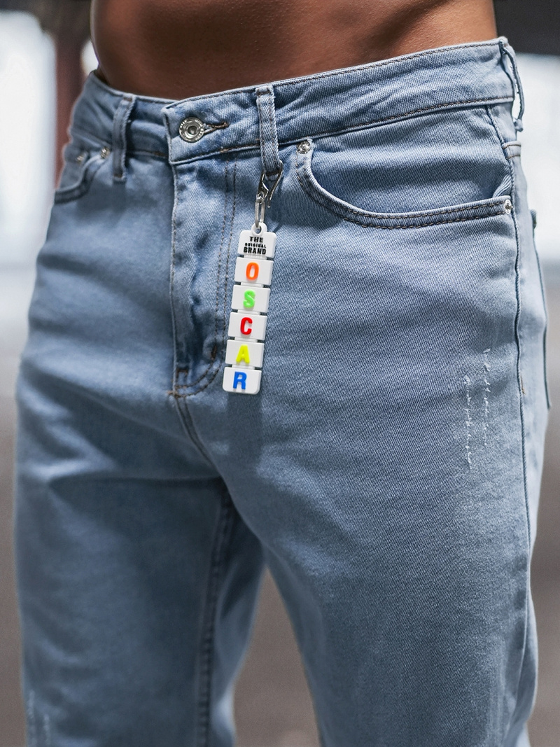 Spodnie jeansowe joggery męskie niebieskie OZONEE DO/6115/2