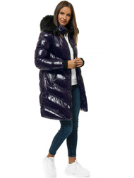 Kurtka zimowa damska parka z futerkiem ciemno-fioletowa OZONEE JS/M23069/4