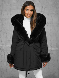 Kurtka zimowa damska długa z futerkiem czarna OZONEE JS/11Z8085