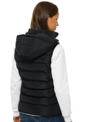 Kamizelka damska pikowana z kapturem czarna OZONEE N/6812/1