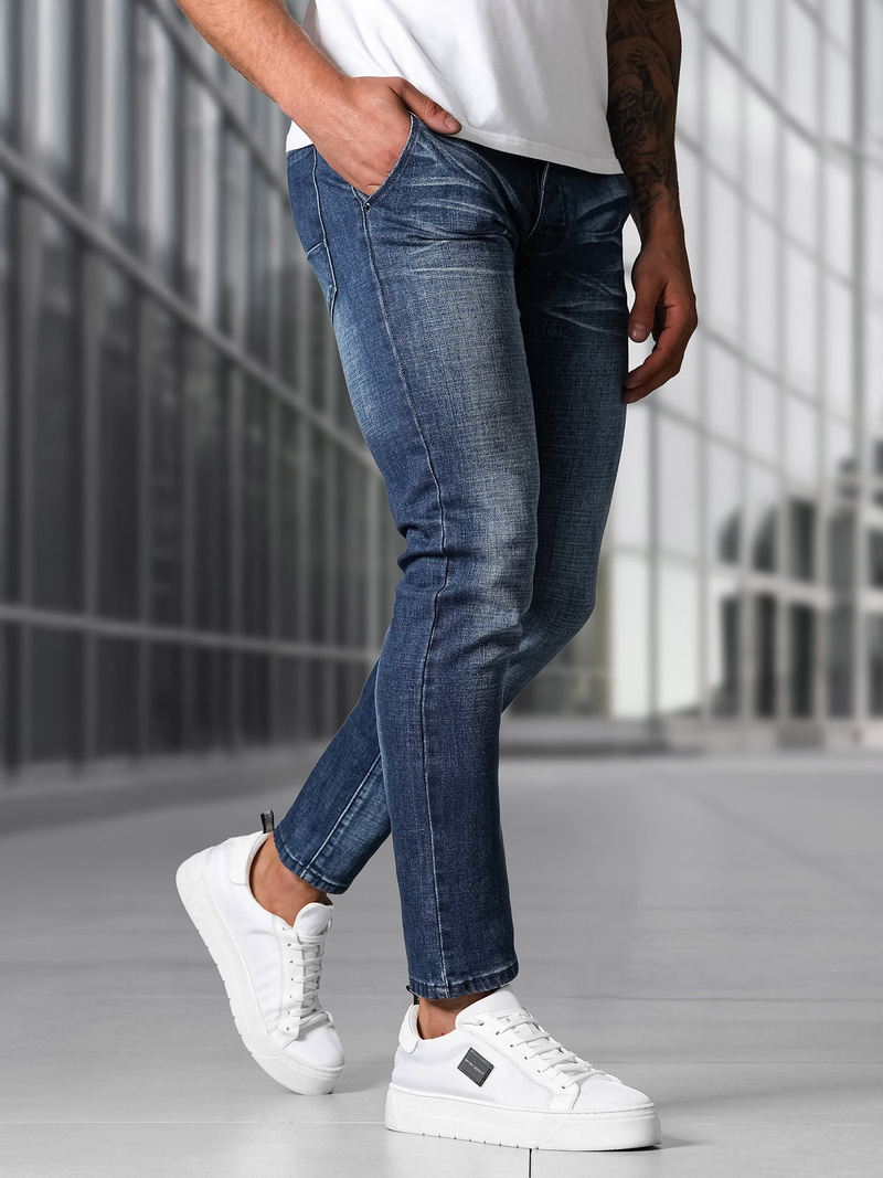 Spodnie jeansowe męskie slim fit ciemno-niebieskie OZONEE NB/MP0091BS