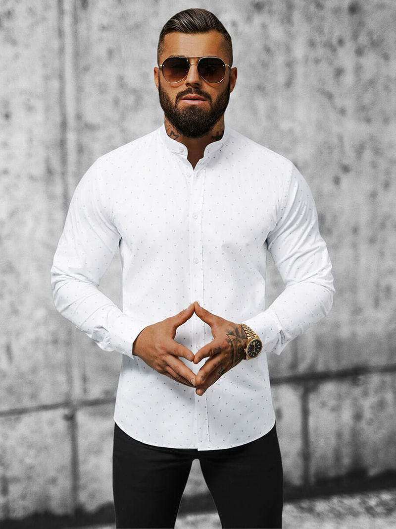 Koszula męska ze stójką biała OZONEE O/V21