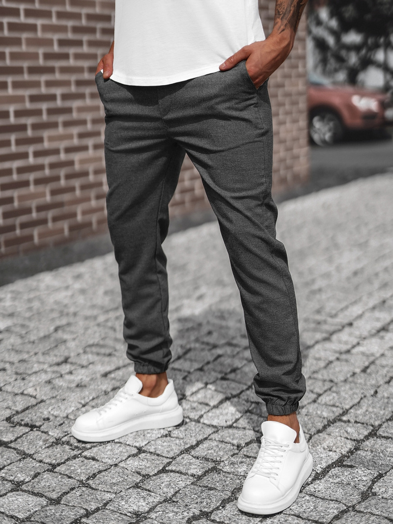 Spodnie męskie chino joggery materiałowe grafitowe OZONEE DJ/5539Z