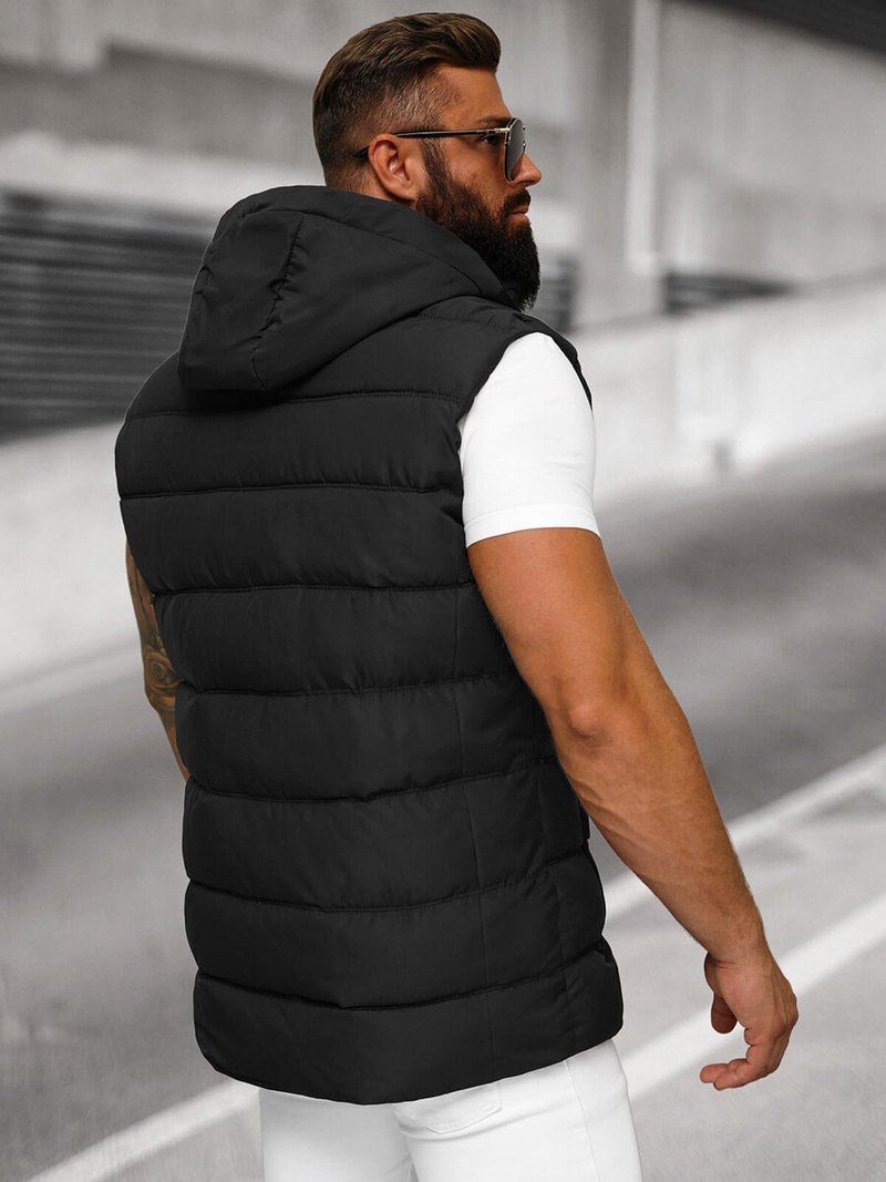 Kamizelka męska pikowana z kapturem czarna OZONEE JS/57M7506/392