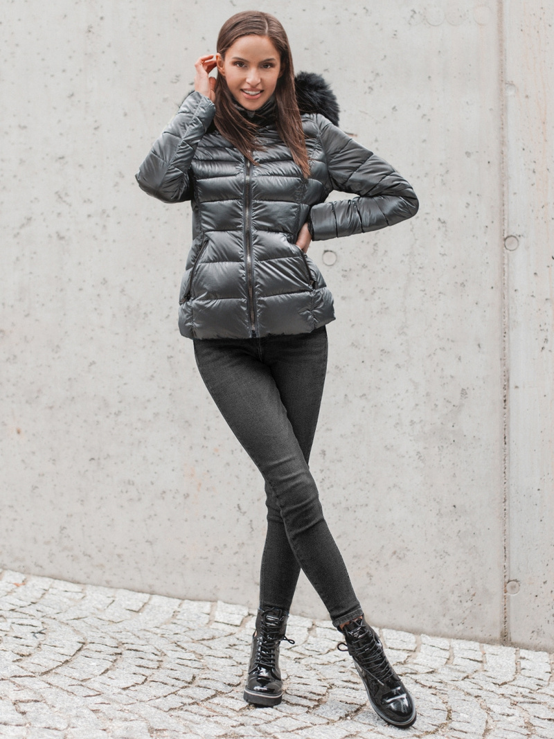 Kurtka zimowa damska z futerkiem srebrna OZONEE O/DK030/45Z