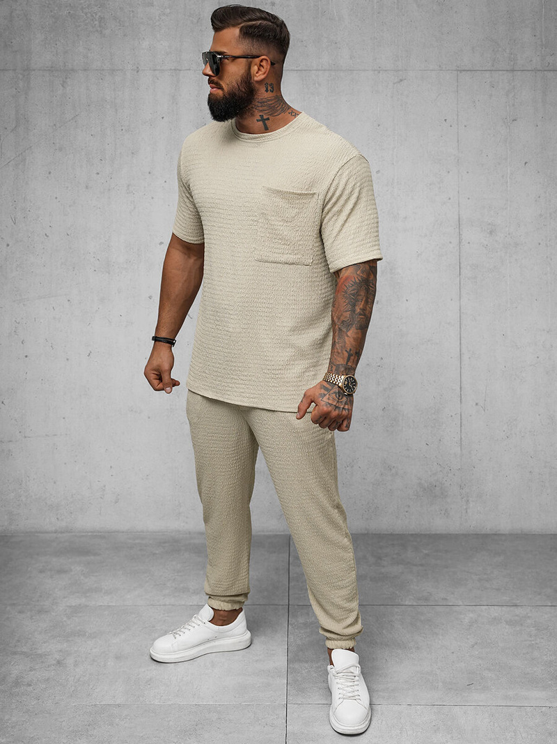 T-shirt męski beżowy OZONEE O/Y960T