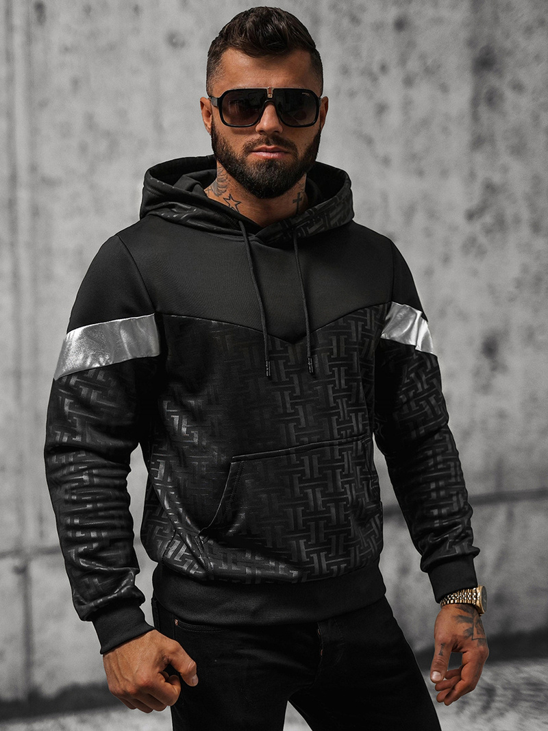 Bluza z kapturem męska czarna OZONEE O/3A77