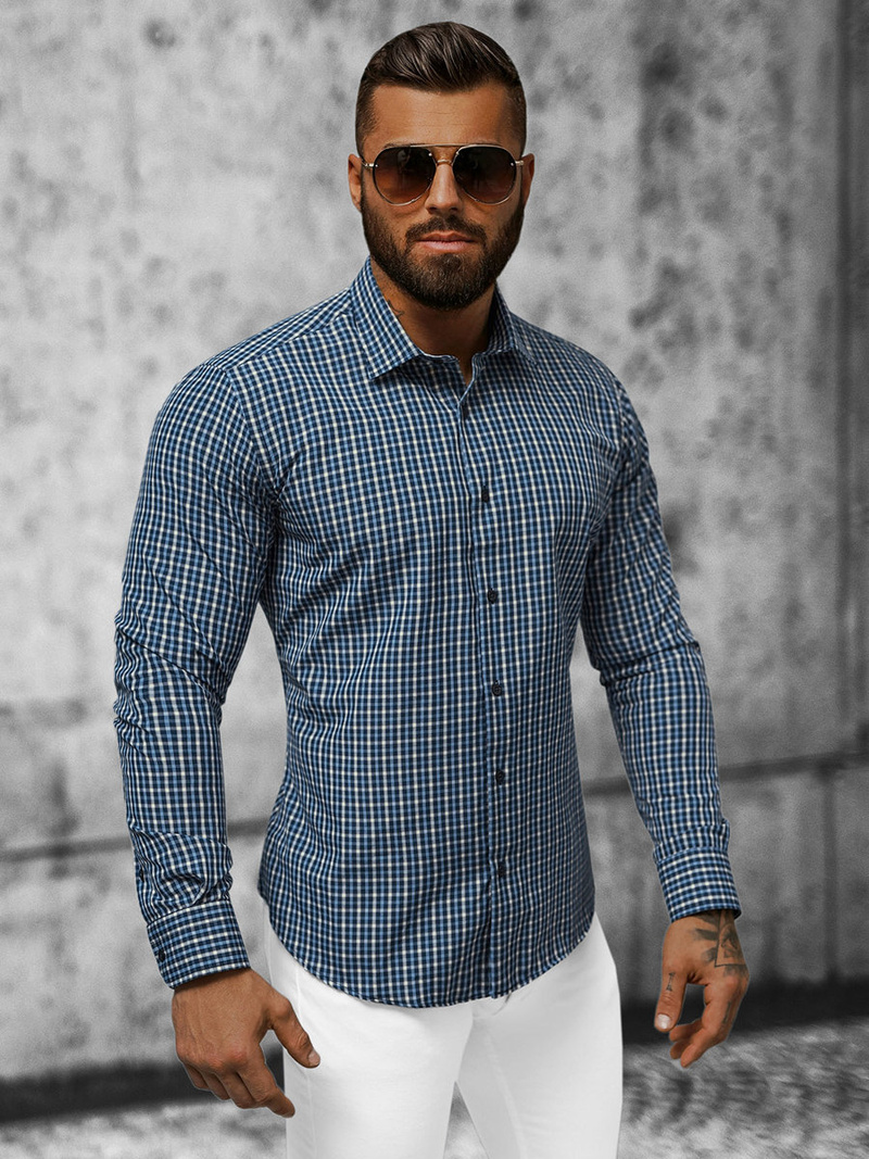 Koszula męska w kratę kolorowa OZONEE O/0522Z