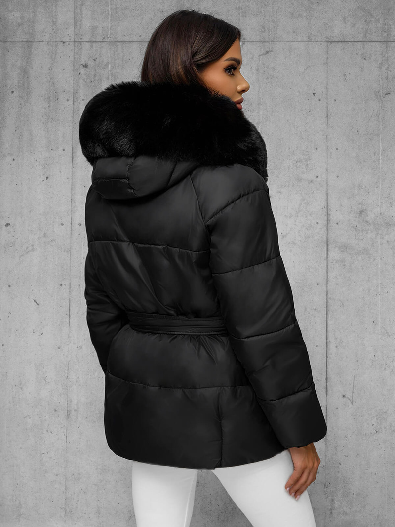 Kurtka zimowa damska z futerkiem czarna OZONEE JS/16M9206/392Z